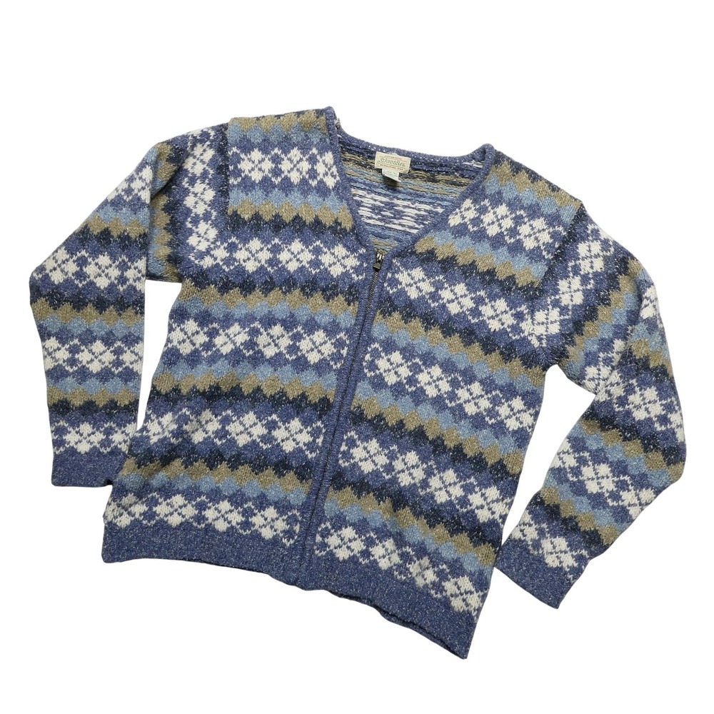 St. John's Bay Sweater Mens XLT Blue Argyle Wool Blend Full Zip Knit‎ Cardigan